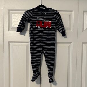 Striped Navy and Red Fire Truck Kids One Piece pajamas